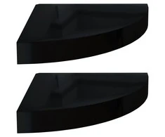 Pakabinamos kampinės lentynos, 2vnt., juodos, 25x25x3,8cm, MDF