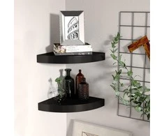 Pakabinamos kampinės lentynos, 2vnt., juodos, 25x25x3,8cm, MDF