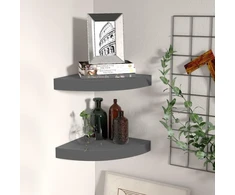 Pakabinamos kampinės lentynos, 2vnt., pilkos, 25x25x3,8cm, MDF
