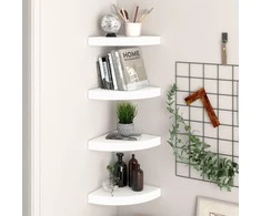 Pakabinamos kampinės lentynos, 4vnt., baltos, 25x25x3,8cm, MDF