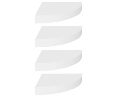 Pakabinamos kampinės lentynos, 4vnt., baltos, 25x25x3,8cm, MDF