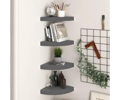 Pakabinamos kampinės lentynos, 4vnt., pilkos, 25x25x3,8cm, MDF