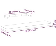 Pakabinamos lentynos, 2vnt., 90x23,5x4cm, apdirbta mediena