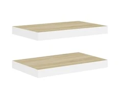 Pakabinamos lentynos, 2vnt., ąžuolo/baltos, 50x23x3,8cm, MDF