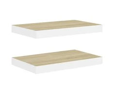 Pakabinamos lentynos, 2vnt., ąžuolo/baltos, 40x23x3,8cm, MDF