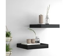 Pakabinamos lentynos, 2vnt., juodos, 23x23,5x3,8cm, MDF