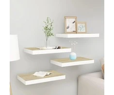 Pakabinamos lentynos, 4vnt., ąžuolo/baltos, 50x23x3,8cm, MDF