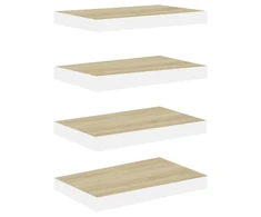 Pakabinamos lentynos, 4vnt., ąžuolo/baltos, 40x23x3,8cm, MDF