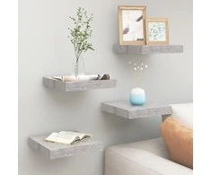 Pakabinamos lentynos, 4vnt., betono pilkos, 23x23,5x3,8cm, MDF
