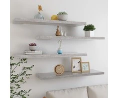 Pakabinamos lentynos, 4vnt., betono pilkos, 90x23,5x3,8cm, MDF
