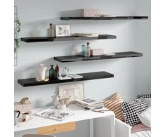 Pakabinamos lentynos, 4vnt., juodos, 120x23,5x3,8cm, MDF