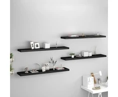 Pakabinamos lentynos, 4vnt., juodos, 120x23,5x3,8cm, MDF