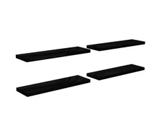 Pakabinamos lentynos, 4vnt., juodos, 120x23,5x3,8cm, MDF