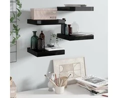 Pakabinamos lentynos, 4vnt., juodos, 23x23,5x3,8cm, MDF