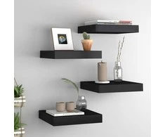 Pakabinamos lentynos, 4vnt., juodos, 23x23,5x3,8cm, MDF