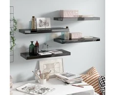 Pakabinamos lentynos, 4vnt., juodos, 60x23,5x3,8cm, MDF
