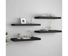 Pakabinamos lentynos, 4vnt., juodos, 60x23,5x3,8cm, MDF