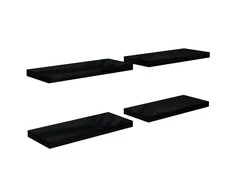 Pakabinamos lentynos, 4vnt., juodos, 60x23,5x3,8cm, MDF