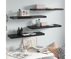 Pakabinamos lentynos, 4vnt., juodos, 80x23,5x3,8cm, MDF
