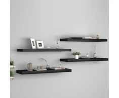 Pakabinamos lentynos, 4vnt., juodos, 80x23,5x3,8cm, MDF