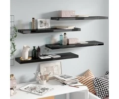 Pakabinamos lentynos, 4vnt., juodos, 90x23,5x3,8cm, MDF