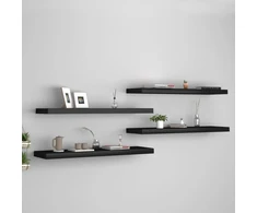 Pakabinamos lentynos, 4vnt., juodos, 90x23,5x3,8cm, MDF