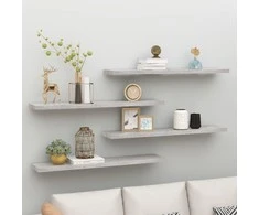 Pakabinamos lentynos, 4vnt., pilkos, 120x23,5x3,8cm, MDF