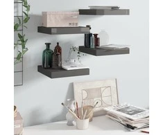 Pakabinamos lentynos, 4vnt., pilkos, 23x23,5x3,8cm, MDF