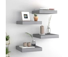 Pakabinamos lentynos, 4vnt., pilkos, 23x23,5x3,8cm, MDF