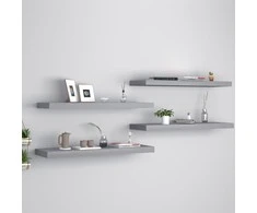 Pakabinamos lentynos, 4vnt., pilkos, 80x23,5x3,8cm, MDF