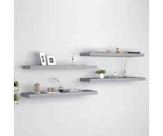 Pakabinamos lentynos, 4vnt., pilkos, 90x23,5x3,8cm, MDF