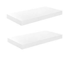 Pakabinamos sieninės lentynos, 2vnt., baltos, 50x23x3,8cm, MDF