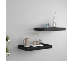 Pakabinamos sieninės lentynos, 2vnt., juodos, 40x23x3,8cm, MDF