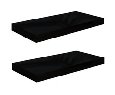 Pakabinamos sieninės lentynos, 2vnt., juodos, 50x23x3,8cm, MDF