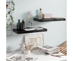 Pakabinamos sieninės lentynos, 2vnt., juodos, 50x23x3,8cm, MDF