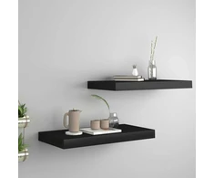 Pakabinamos sieninės lentynos, 2vnt., juodos, 50x23x3,8cm, MDF