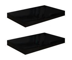 Pakabinamos sieninės lentynos, 2vnt., juodos, 40x23x3,8cm, MDF