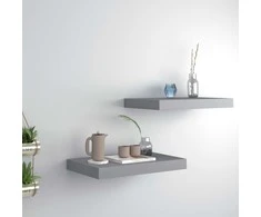 Pakabinamos sieninės lentynos, 2vnt., pilkos, 40x23x3,8cm, MDF
