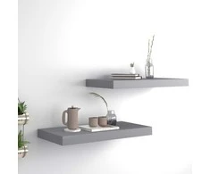 Pakabinamos sieninės lentynos, 2vnt., pilkos, 50x23x3,8cm, MDF