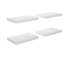 Pakabinamos sieninės lentynos, 4vnt., baltos, 40x23x3,8cm, MDF