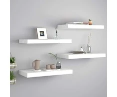Pakabinamos sieninės lentynos, 4vnt., baltos, 50x23x3,8cm, MDF