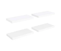 Pakabinamos sieninės lentynos, 4vnt., baltos, 50x23x3,8cm, MDF