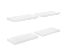Pakabinamos sieninės lentynos, 4vnt., baltos, 50x23x3,8cm, MDF