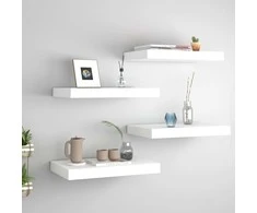 Pakabinamos sieninės lentynos, 4vnt., baltos, 40x23x3,8cm, MDF