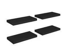 Pakabinamos sieninės lentynos, 4vnt., juodos, 50x23x3,8cm, MDF