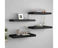 Pakabinamos sieninės lentynos, 4vnt., juodos, 50x23x3,8cm, MDF