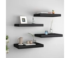 Pakabinamos sieninės lentynos, 4vnt., juodos, 40x23x3,8cm, MDF