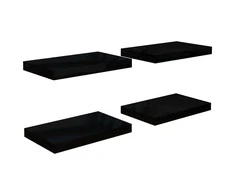 Pakabinamos sieninės lentynos, 4vnt., juodos, 40x23x3,8cm, MDF