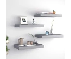 Pakabinamos sieninės lentynos, 4vnt., pilkos, 40x23x3,8cm, MDF