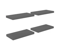 Pakabinamos sieninės lentynos, 4vnt., pilkos, 50x23x3,8cm, MDF